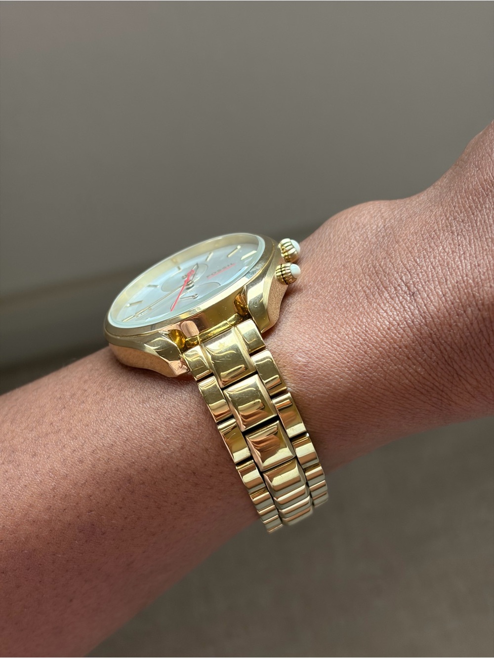 Fossil Gold and White Chronograph Bracelet Watch with Red Accent - Picture 3 of 3